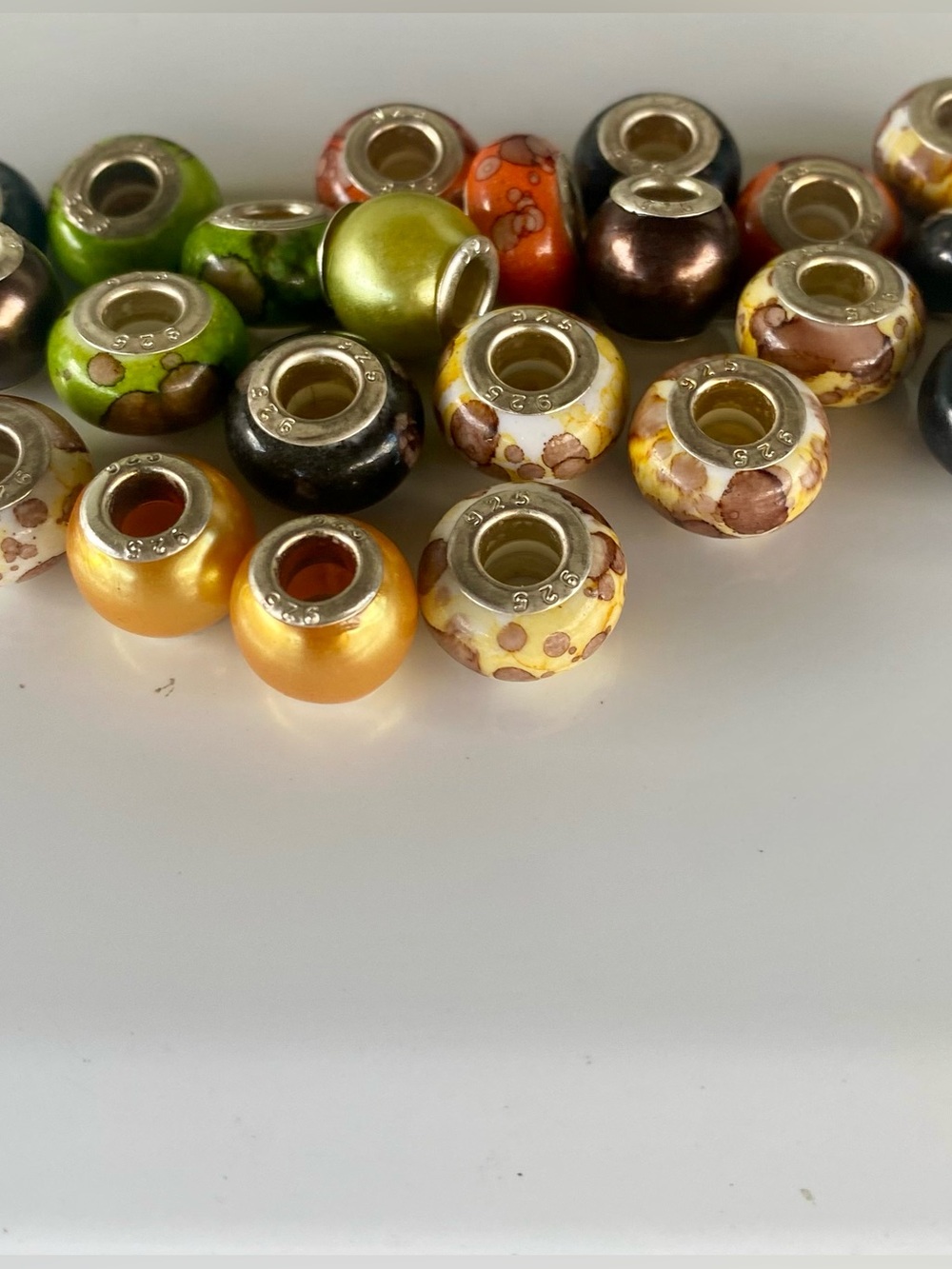 24 Pc Fall Watercolor/Speckled Style 925 Charm Beads
